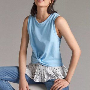 Anthropologie Lea & Viola Twist-Front Tank Blue Polka Dots  NWoT medium